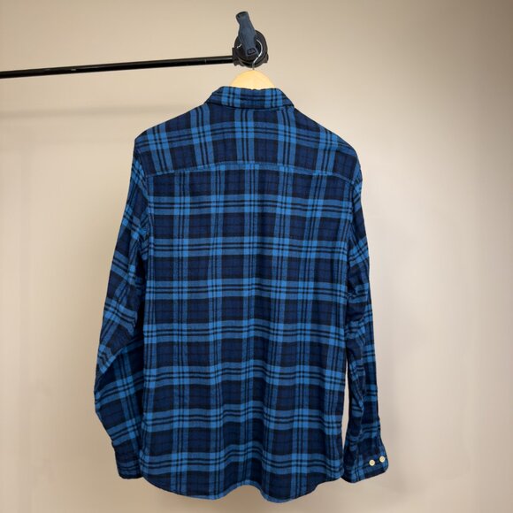 Jack & Jones Blue Plaid Flannel Button-Up Shirt (Medium) - Picture 2 of 4